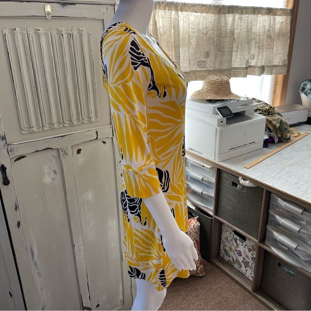 Diane Von Furstenberg Vintage Yellow Scoop Neck Floral Silk Dress Sz 0 - Picture 6 of 15